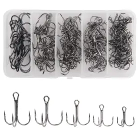Silanon 783103282046 Black Treble Hooks Kit 145pcs Sharp Round Bend Fishing Set High