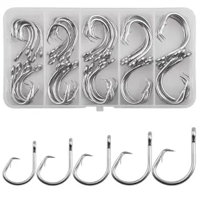 Silanon Kyzy-39960 Tuna Circle Hooks Saltwater Kit 45pcs Stainless Steel Inline Big Game Saltwat Silanon Kyzy-39960 Tuna Circle Hooks Saltwater Kit 45pcs Stainless Steel Inline Big Game Saltwat
