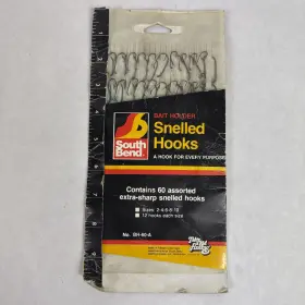 South Bend 039364112753 Vintage Snelled Hooks Bait Holder 60ct Size 2-4-6-8-10 12ea X-sharp