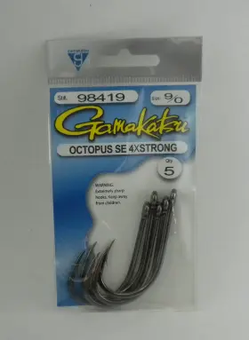 Spro 98419 Gamakatsu 9/0 Ns 6 Ct Black 4x Straight Eye Octopus Hooks Spro 98419 Gamakatsu 9/0 Ns 6 Ct Black 4x Straight Eye Octopus Hooks