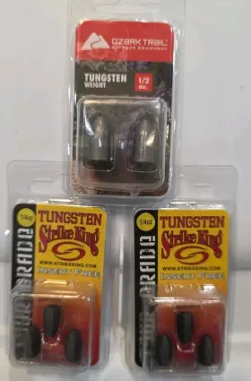 Strike King 051034244656 Lot Of 3- Tungsten Bullet Weights 1/4oz Blk And Ozark Silver 1/2oz