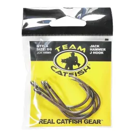 Team Catfish 665398301254 8/0 Jack Hammer J Hooks 4 Pack Wide Gap Design To Nickel