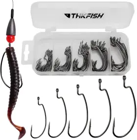 Thkfish Mq01-ewgqubinggou-50pcs-box Fishing Offset Worm Hooks 50pcs Ewg-offset Round Bend Offs
