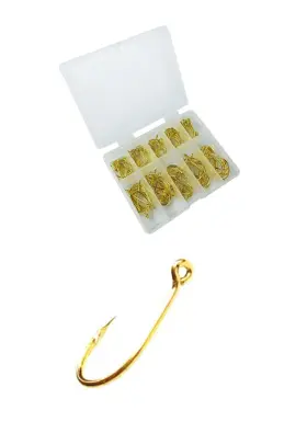 Toasis 645716070871 Fishing Small Barbed Hook Set 100pcs 10 Sizes Golden