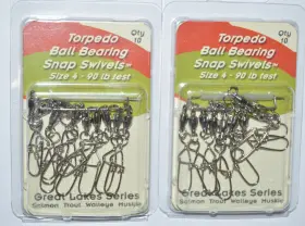 Torpedo 798304092011 2 Packs Ball Bearing Snap Swivels Great Lakes Series Size 4 90lb Test Torpedo 798304092011 2 Packs Ball Bearing Snap Swivels Great Lakes Series Size 4 90lb Test