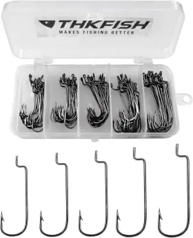 Trainfis 747301815062 Thkfish Fishing Offset Worm Hooks 100pcs With Barbed Shank #2 #1 1/0 2/0 3/0 G4