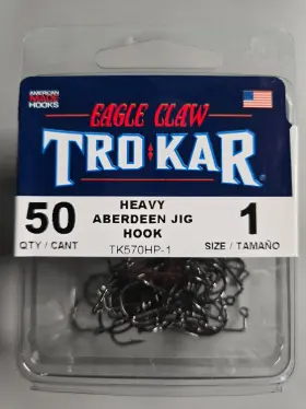 Trokar Tk570hp-1 Aberdeen Heavy Jig Hook Platinum Black 50pk Size 1