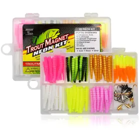 Trout Magnet 140601-549969 82 Piece Neon Fishing Kit Catches All Types Of Fish Includes 70 Grub Bodies