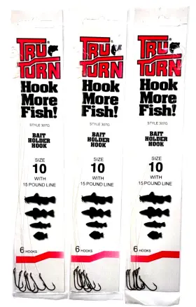 Tru-turn 042758307109 3 Packs Snelled Size 10 Bait Holder Hook 15lb Test 6 Count Package Tru-turn 042758307109 3 Packs Snelled Size 10 Bait Holder Hook 15lb Test 6 Count Package
