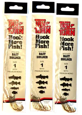 Tru-turn 042758307116 3 Packs Snelled Size 1 Bait Holder Hook 15lb Test 6 Count Package Tru-turn 042758307116 3 Packs Snelled Size 1 Bait Holder Hook 15lb Test 6 Count Package