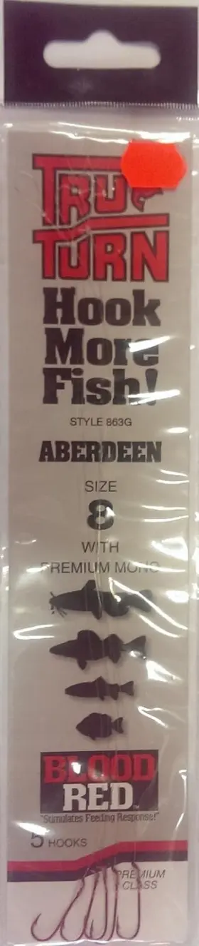 Tru-turn 042758363068 863g Aberdeen Snelled Fish Hooks 5 Pack Red