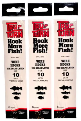 Tru-turn 042758388108 3 Packs 388g Snelled Size 10 Wire Hook 22kt Gold Plated 6 Count Package Tru-turn 042758388108 3 Packs 388g Snelled Size 10 Wire Hook 22kt Gold Plated 6 Count Package