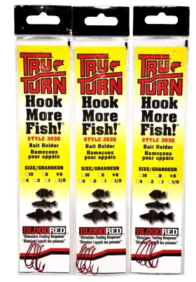 Tru-turn 303g-6 3 Packs 303g Snelled Size 6 Blood Red Bait Holder Hook 5 Count Package Tru-turn 303g-6 3 Packs 303g Snelled Size 6 Blood Red Bait Holder Hook 5 Count Package