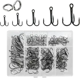 Uperuper 445040730730 200 Pack Fishing Treble Hooks Kit High Carbon Steel Strong Sharp Round Ben
