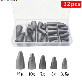 Usa-viralfinds 744759321428 32pcs/box32-piece Bullet Sinker Set 3.5g - 14g Fishing Weights For Bass Trout