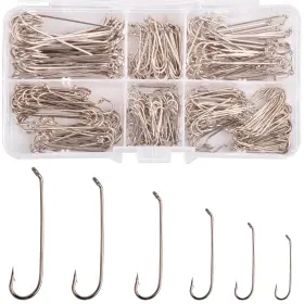 Vateico 360flyhooks Fly Tying Hooks Kit 360 Pcs Long Shank Mix Size Carbon Steel Aberdeen Streamer