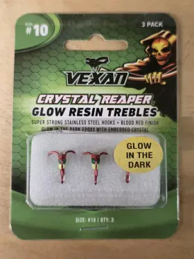 Vexan 812302013813 Crystal Reaper Glow Resin Treble Hooks Size 10 3 Pack 10# Cr Vexan 812302013813 Crystal Reaper Glow Resin Treble Hooks Size 10 3 Pack 10# Cr