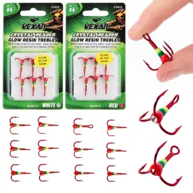 Vexan 812302015503 Treble Hooks With Glow Crystals - High Carbon Steel Fishing Stron