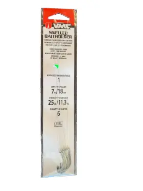 Vmc 043193148296 Snelled Baitholder 25lb 7 Inch Fish Hooks 6pk Sz 1 - M5