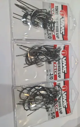 Vmc 043193149682 Lot Of 3- Hooks Tokyo Rig 2/0 3/0 And 4/0 Hd Wide Gap Worm Black Nickel