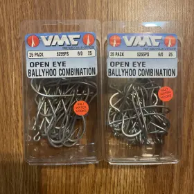Vmc 5255ps-6/0 50 5255 Permasteel Open Eye Ballyhoo Combination Fish Hooks Size 6/0