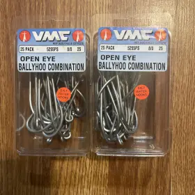 Vmc 5255ps-8/0 50 5255ps Permasteel Open Eye Ballyhoo Combination Fish Hooks Size 8/0