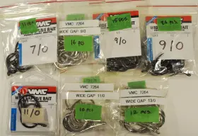 Vmc 7264 Lot Of 93 4x Strong Wide Gap Live Bait/assist Hooks-assorted Sz7/0-13/0
