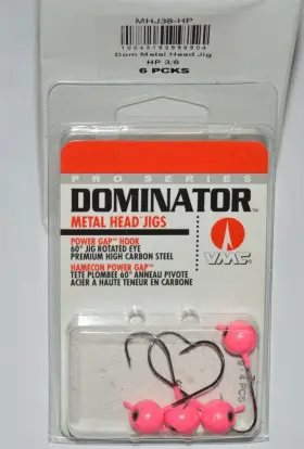 Vmc Mhj38-hp 6 Packs Dominator Jigs With Keeper Dealer Box 3/8oz Hot Pink 60 Degree