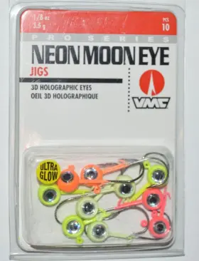 Vmc Nme18gk-asst Neon Moon Eye Jigs 1/8oz Ultra Glow Assortment Kit 10 Per Pack