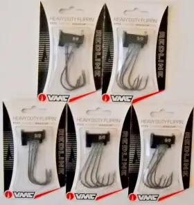 Vmc Rshdfl#5/0ntpp Lot Of 5 Red Line Series 5/0 Heavy Duty Flippinft Hooks With 4 Per Pack