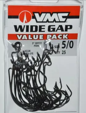 Vmc Wg#5/0bnvp Bass Plastic Worm Hook Offset Wide Gap Resin Closed Eye Size 5/0 Value Pack