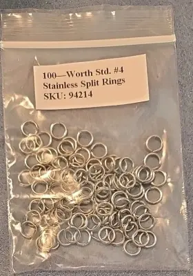 Worth Company 94214 100 Co. Std. #4 Stainless Steel Split Rings 50 Lb. Test Made Usa #94214 Worth Company 94214 100 Co. Std. #4 Stainless Steel Split Rings 50 Lb. Test Made Usa #94214