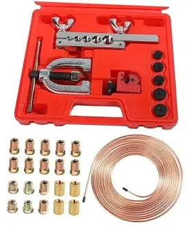 Yakefly Byauto001 25 Ft 3/16 Copper Coated Brake Line Kit With 16 Fittings And 4 Gold